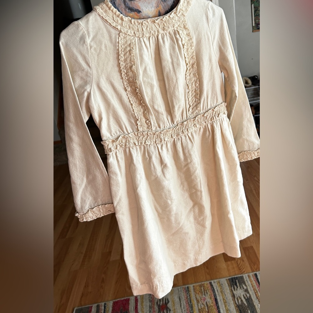 NWT Bonpoint Justine Cream Long Sleeve Dress with Ruffle Details Size 10